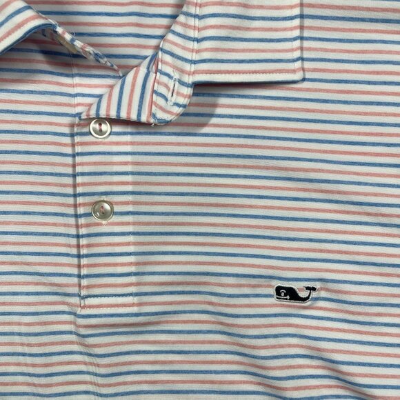 Vineyard‎ Vines On-The-Go Sankaty Polo Mens Large Blue Pink Striped Short Sleeve - Picture 2 of 9